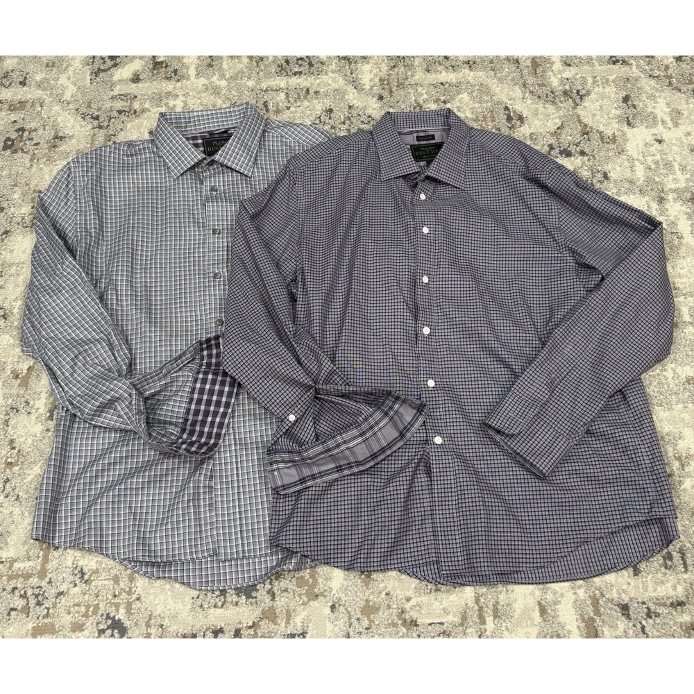 Lot Of 2 Jos A Bank RESERVE Button XL Tailored Fit Plaid Egyptian Flip Cuff Mens